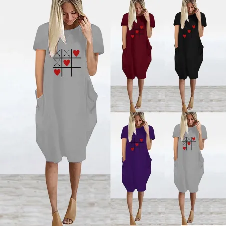 Modisches Vintage lockeres Kleid - mit Taschen / Herzdruck