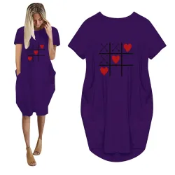 Modisches Vintage lockeres Kleid - mit Taschen / Herzdruck