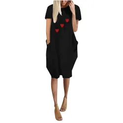 Modisches Vintage lockeres Kleid - mit Taschen / Herzdruck