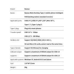 Baseus Type C HUB Docking Station For Samsung S20 S10 Dex Pad Station USB C To HDMI-compatible Dock Power Adapter For Huawei P30