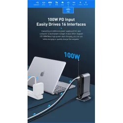 Baseus - USB-C 3.0 / HUB type-C to HDMI - RJ45 VGA SD / TF - power adapter - 17 in 1 docking station for Macbook Pro