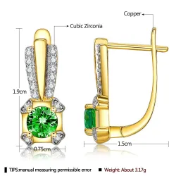 INALIS Gold Plated Stud Earrings For Women Square Green Copper Earring Female Wedding Fashion Jewelry Hot Selling Festival Gift