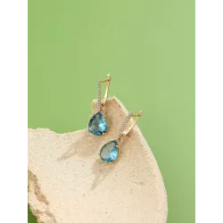 Fashionable gold earrings - blue crystal water drops
