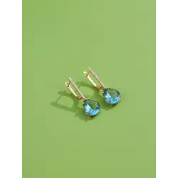 Modieuze gouden oorbellen - blauwe kristallen waterdruppelsOorbellen