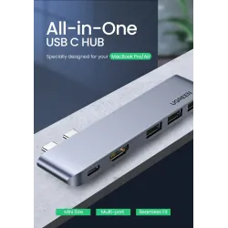 UGREEN - USB C HUB dual type-C til multi USB 3.0 4K HDMI - adapter Thunderbolt 3 - for MacBook Pro Air