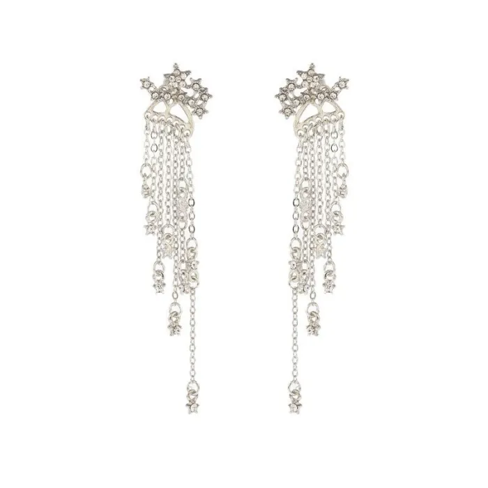 Classic long crystal earrings with stars streamlined