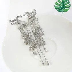 Classic long crystal earrings with stars streamlined