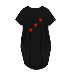 Modisches Vintage lockeres Kleid - mit Taschen / Herzdruck