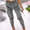 Modische schmale Hose - mit Reißverschlüssen / Taschen / Gürtel