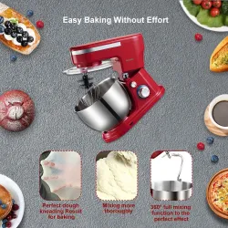 BioloMix - Küchenmaschine - Edelstahlschüssel - 6 Geschwindigkeiten / Schneebesen / Teigkneten - 1200W / 5L