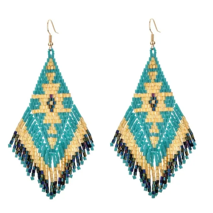 Ethnic style long earrings - with crystals beads