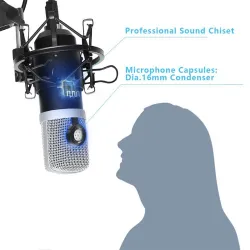 Podcast condenser microphone - professional PC streaming cardioid - kit - USB - 192kHZ/24bit