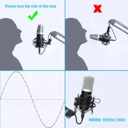 MicrófonosMicrófono de condensador para podcasts - cardioide de transmisión de PC profesional - kit - USB - 192kHZ / 24bit
