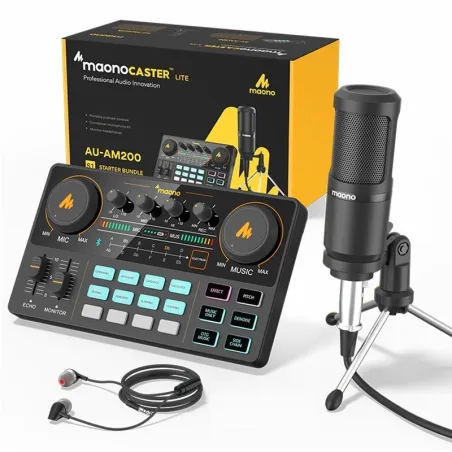 LITE AM200-S1 - All-in-One-Mikrofon - Mixer-Kit - Audio-Interface - mit Kondensatormikrofon / Ohrhörern