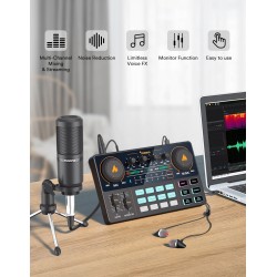 LITE AM200-S1 - All-in-One-Mikrofon - Mixer-Kit - Audio-Interface - mit Kondensatormikrofon / Ohrhörern
