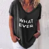 Summer new short sleeve T-shirt ladies letter printed casual loose V collar plus size Top Tees