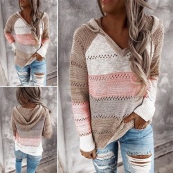 Hoodies & JerséisAutumn and winter ladies' new sweaters are best selling multicolor stitching hooded sweater pullover tops