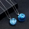 Necklace with transparent resin ball - luminous - blue sky / clouds / birds