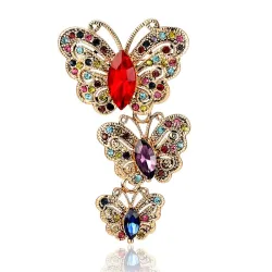 Vintage broche met driedubbele kristallen vlindersBroches