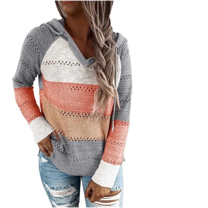 Multicolor hooded sweater - stitching pattern