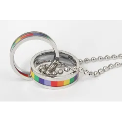 Rainbow dubbelringar hänge - halsband i rostfritt stål