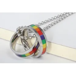 Pendentif arc-en-ciel double anneaux - collier en acier inoxydable