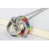 Rainbow double rings pendant - stainless steel necklace