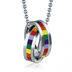 CollarColgante arcoíris de anillos dobles - collar de acero inoxidable