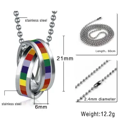 CollarColgante arcoíris de anillos dobles - collar de acero inoxidable