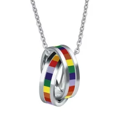 Rainbow dubbelringar hänge - halsband i rostfritt stål