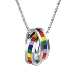 CollarColgante arcoíris de anillos dobles - collar de acero inoxidable