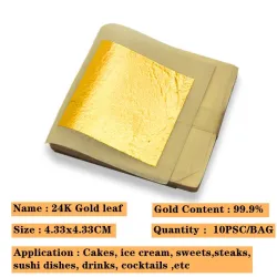 24K Goldfolie - Blattblätter - essbar - für Kuchen / Essensdekoration