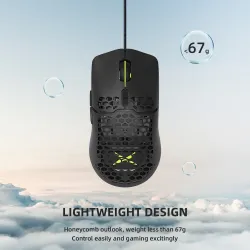 Delux M700A - wired gaming mouse - RGB - 7200DPI - lightweight - ergonomic - honeycomb shell