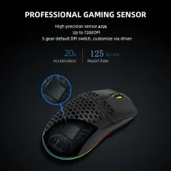 Delux M700A - kabelgebundene Gaming-Maus - RGB - 7200DPI - leicht - ergonomisch - Wabenschale