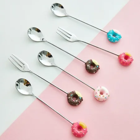 Dessert vork / lepel - met decoratieve donut - roestvrij staalBestek
