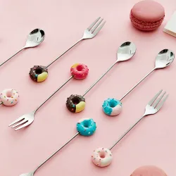 Dessert fork / spoon - with decorative doughnut - stainless steel