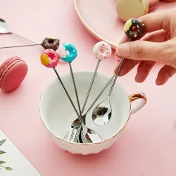 Dessert vork / lepel - met decoratieve donut - roestvrij staalBestek