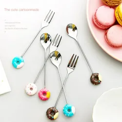 Doughnut dessert spoon / fork - ideal for coffee and cake together - stainless steel - 1 piece