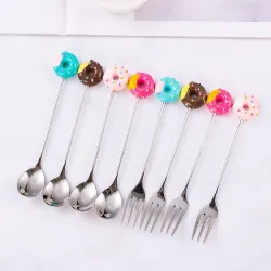 Dessert fork / spoon - with decorative doughnut - stainless steel