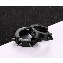 Petites boucles d'oreilles rondes style Hip Hop - avec rivets - noir / argent - unisexe