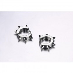 Hip Hop style small round earrings - with rivets - black / silver - unisex