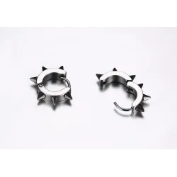 AretesPendientes redondos pequeños estilo hip hop - con remaches - negro / plata - unisex