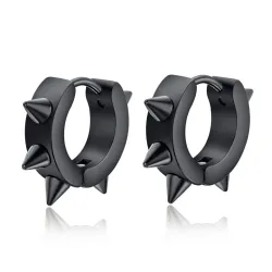 Hip Hop Style kleine runde Ohrringe - mit Nieten - schwarz / silber - unisex