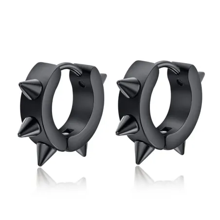 Petites boucles d'oreilles rondes style Hip Hop - avec rivets - noir / argent - unisexe