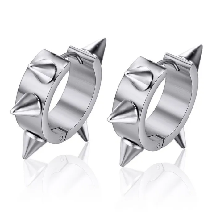 Piccoli orecchini rotondi stile Hip Hop - con rivetti - neri / argento - unisex