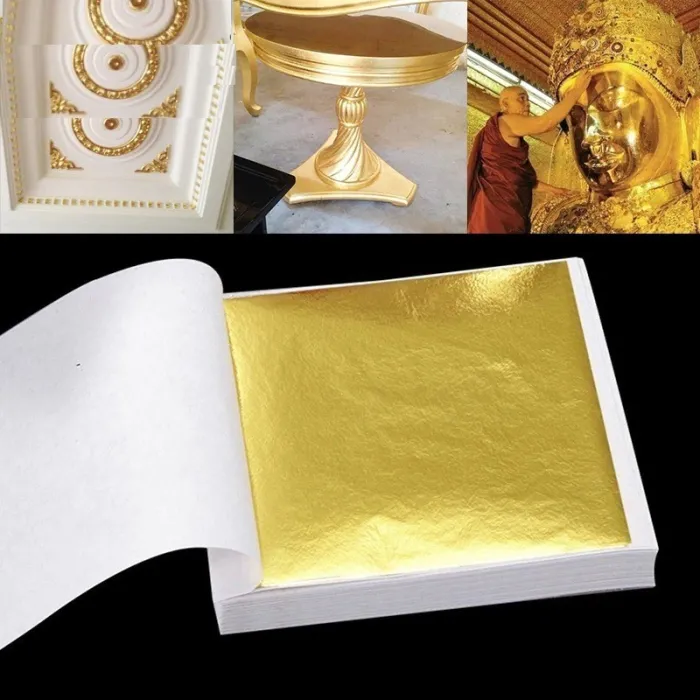 DecoraciónHoja de oro brillante - papel en hojas - para dorar muebles / paredes / manualidades / decoración - 9 * 9 cm - 100 ...