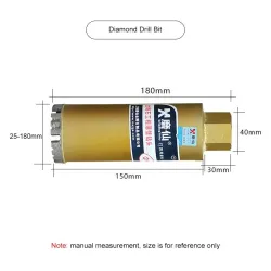 Diamantkernboor - M22 interface - zaagfrees gewapend beton / marmer / droog / nat water boren - M22 - 25 - 180mmBits & boren
