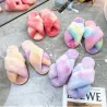 Warm fluffy slippers - non slip - crossed front straps