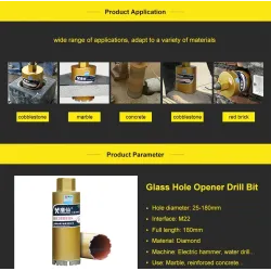 Bit Diamond core drill bit - 25 - 180mm - M22 interface - concrete - marble - dry /wet water drilling