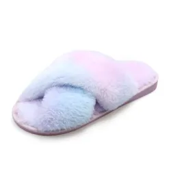 Warm fluffy slippers - non slip - crossed front straps